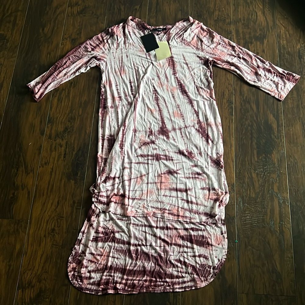 Joh burgundy tie dyed high-low tunic dress size L NWT with pockets vneck